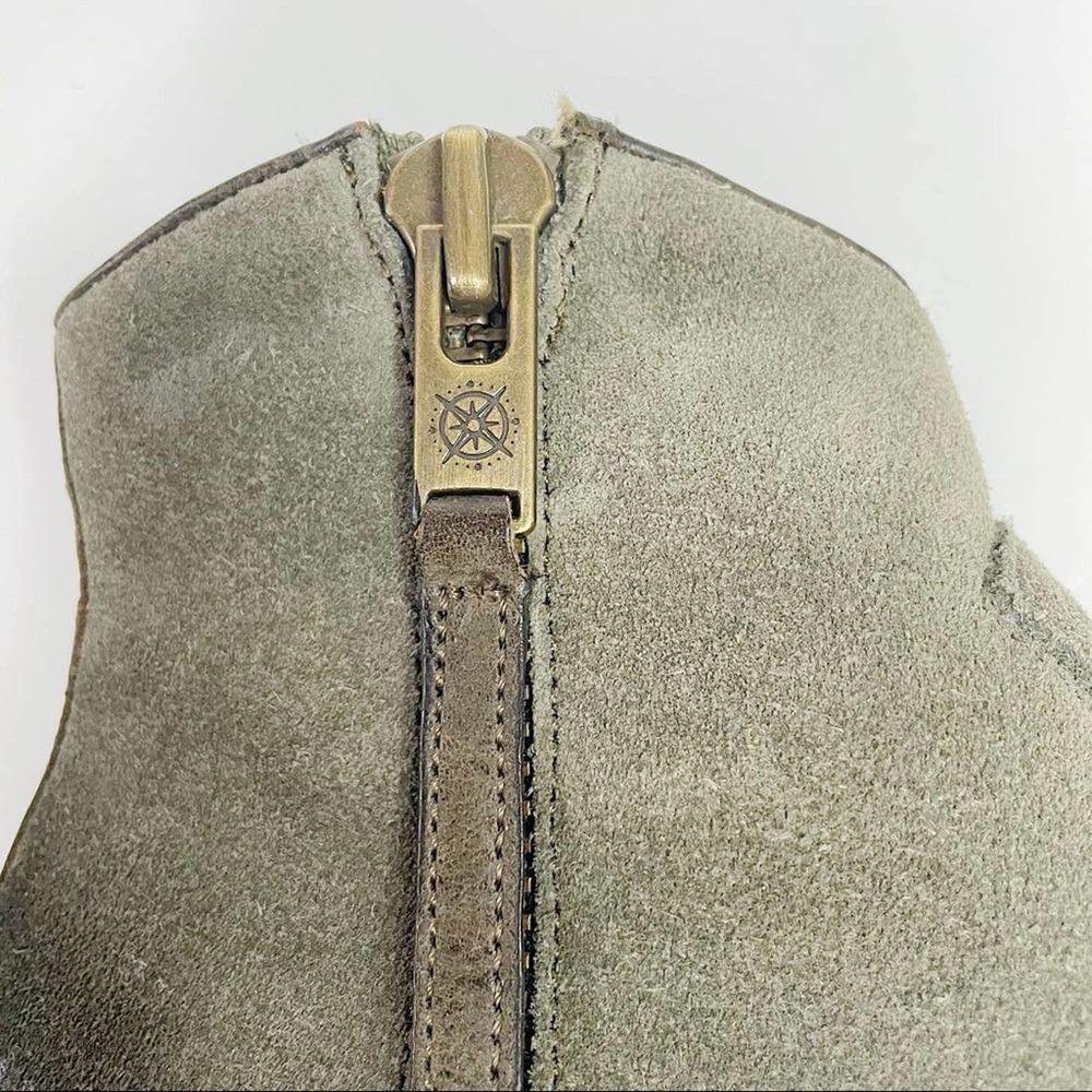 Bussola Western Leather Olive Green Distressed Ankle Bootie 6.5/7 - Picture 3 of 7